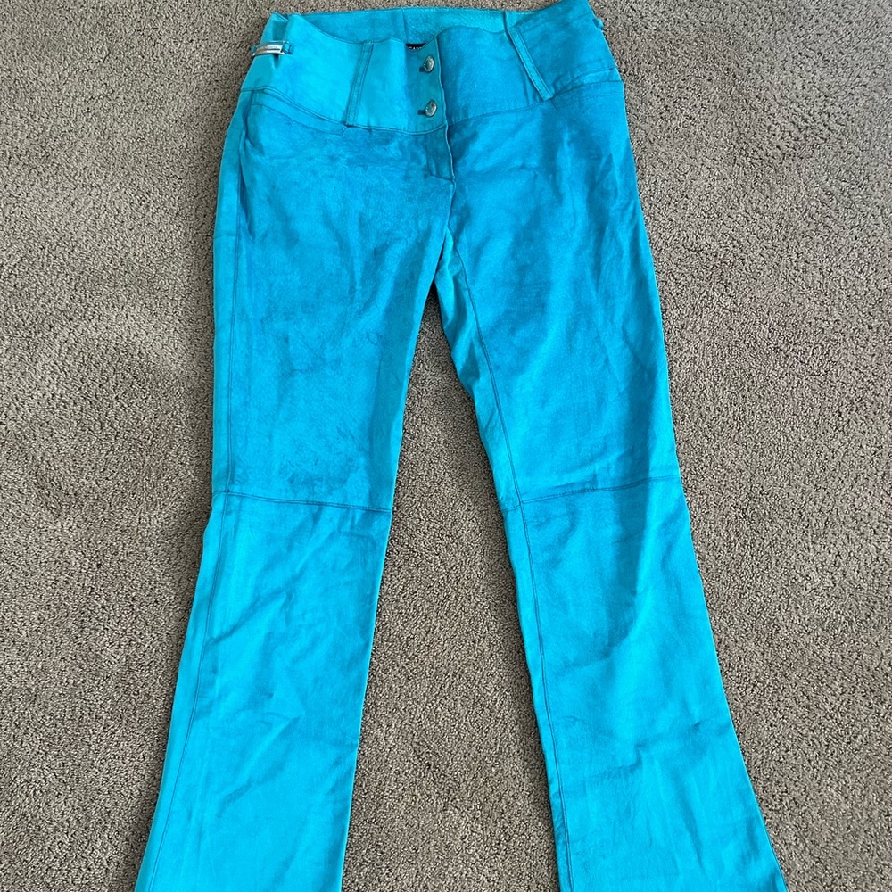 vintage, Dolce & Gabbana Suede Turquoise pants! Low waisted and flared